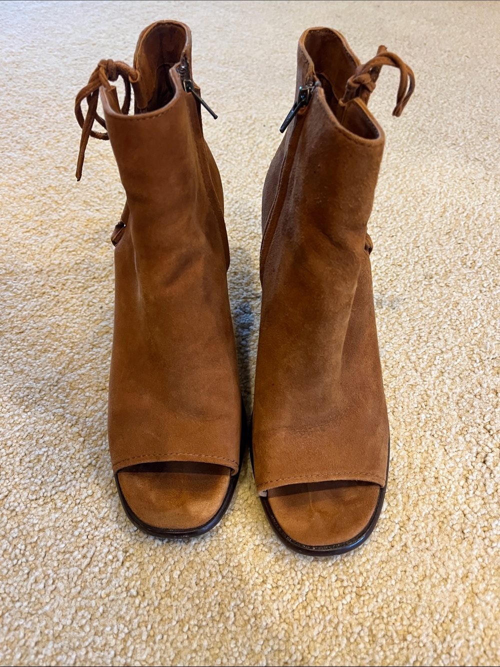 Frye Chestnut Suede Open-Toe Ankle Boots